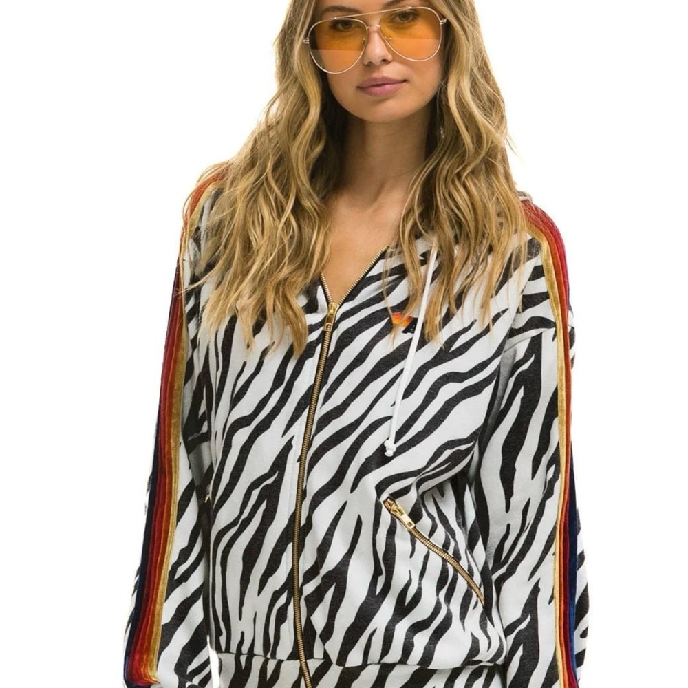 Aviator Nation relexed fit Zip-Up Hoodie with velvet stripes size M unisex (NWT) - Picture 2 of 9